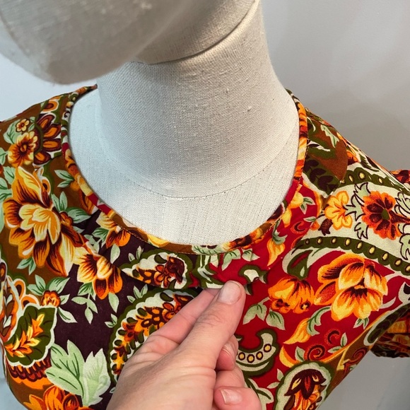 Vintage fall harvest Thanksgiving themed mini dress with collar by Victory - Picture 4 of 10